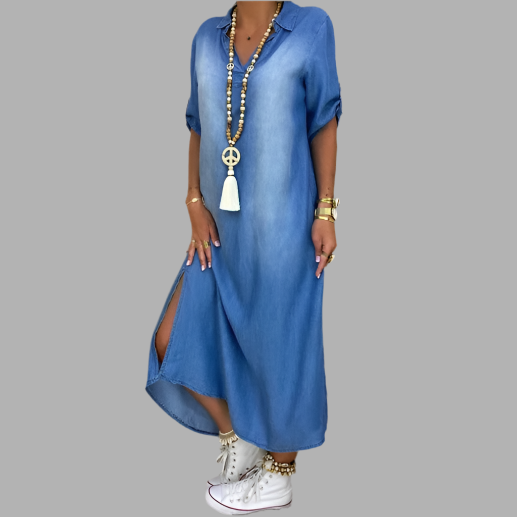 MIA | Long Denim-Look Dress with Side Slit