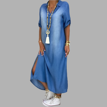 MIA | Long Denim-Look Dress with Side Slit